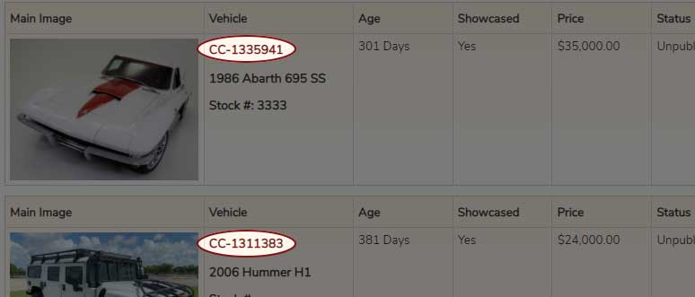 ClassicCars.com Item Number can be found in your account page of your listings.