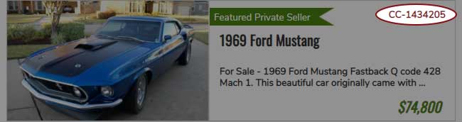 ClassicCars.com Item Number can be found in the Search Results page items.